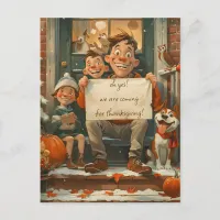 Cute Thanksgiving Family with Dog Postcard