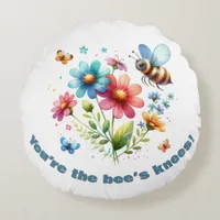 Watercolor Monogram You're the Bee's Knees White  Round Pillow