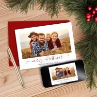 Red Script Merry Christmas Holiday Photo