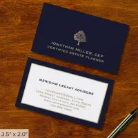 Navy Blue Gold Tree Logo Business Cards