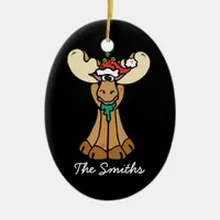 Personalized Christmas Moose Cartoon Ceramic Ornament