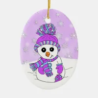 Personalized Purple Snowman  Snowy Day Christmas Ceramic Ornament