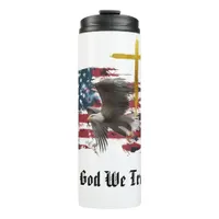 *~* Christian Patriotic Eagle Flag Gold Cross AP16 Thermal Tumbler