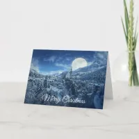 Merry Christmas Full Moon Snowy Night Card