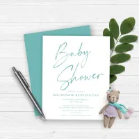 Budget Teal Blue Handwritten Script Baby Shower