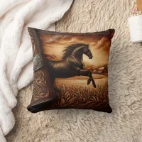 Majestic Horse Running Through Field at Dusk Throw Pillow