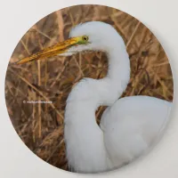 Elegant Great Egret in the Reeds Button