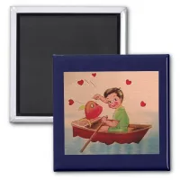 Boy Holding Heart in Boat Magnet