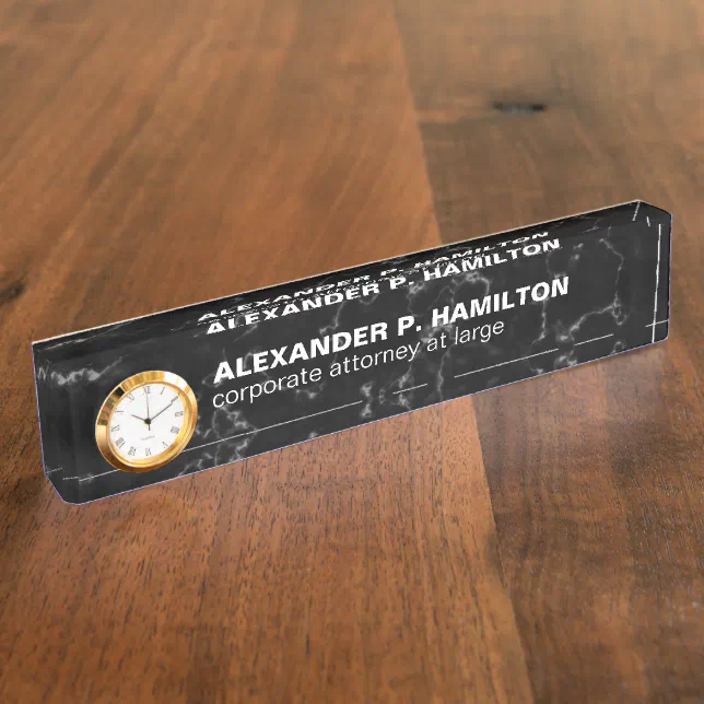 Chic Black Marble with White Veins Name Plate