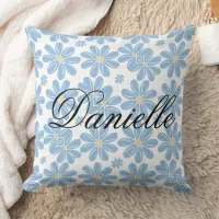 Blue Floral Pattern - Personalized Throw Pillow