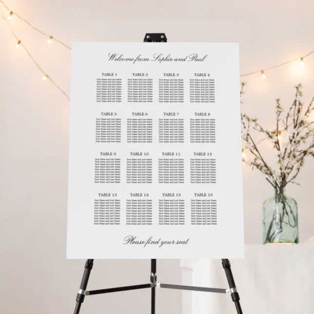 Elegant Minimalist 16 Table Seating Chart Foam Board