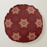 Holly Star Holiday Round Decorative Pillow Red