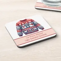 1st Place Winner Ugly Sweater Contest Red Blue Beverage Coaster