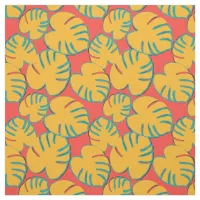 Orange Tropical Leaf Pattern Fabric