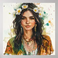 Retro Vintage Daisy Bohemian Girl Poster