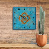 Southwest Mountain Peaks Turquoise Western Style S Square Wall Clock