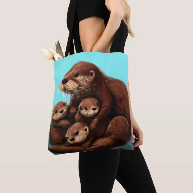 Cute Sea Otter Family in the Water Tote Bag