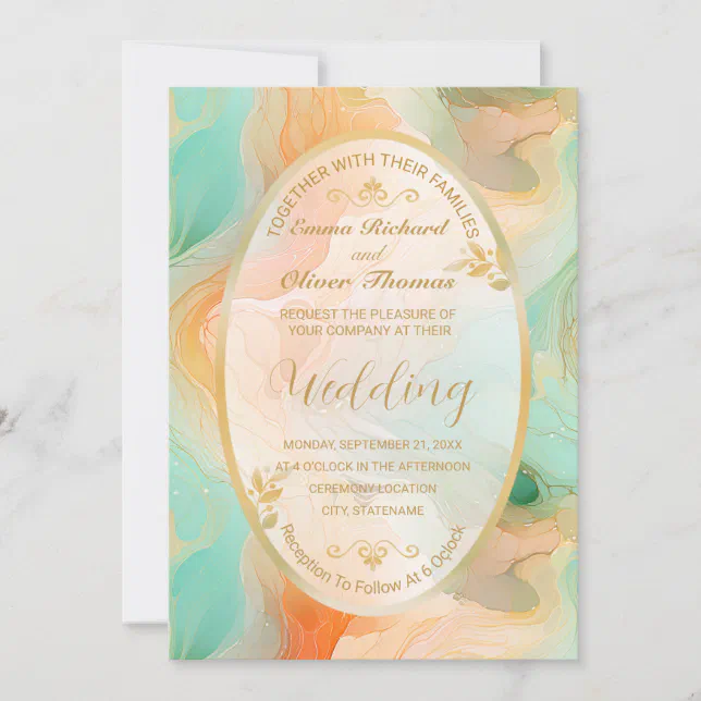 Terracotta and Jade Marble Wedding Invitation