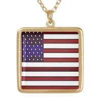 Modern Embossed American Flag Gold Plated Necklace