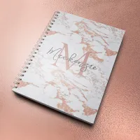 Chic Rose Gold Foil Marble Monogram Notebook