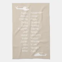 Chopper Pilot Helicopter Taupe Phonetic Alphabet Kitchen Towel