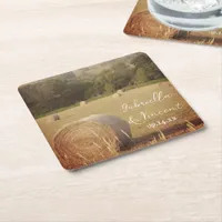 Round Hay Bales Farm Wedding Square Paper Coaster