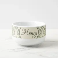 Green Damask Soup Mug