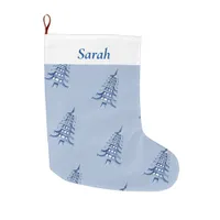 Dusty Blue Christmas Pagoda Tree pattern Large Christmas Stocking