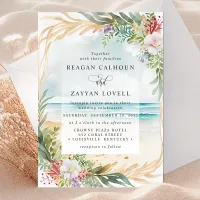 Floral Watercolor Beach Scene Summer Wedding Invitation