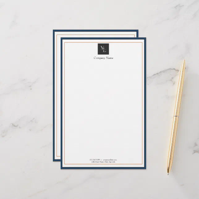 Modern Blue White Gold with Business Logo Stationery