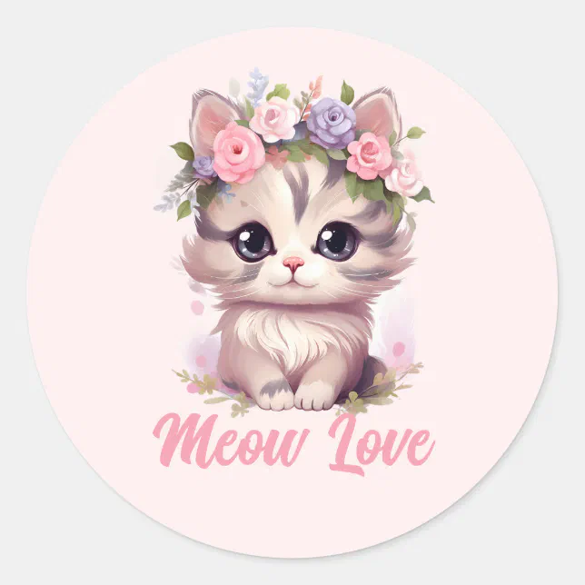 Floral Cat Classic Round Sticker