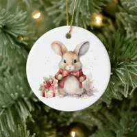 1st Christmas Whimsical Cute Bunny Customized Ceramic Ornament