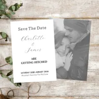 Elegant Getting Hitched Fun Black And White Photo Save The Date