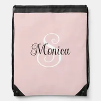 Curly Calligraphy Monogram Blush Drawstring Bag