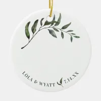 Fern Green Willow Branch Elegant Wedding Ceramic Ornament