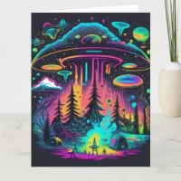 Psychedelic UFO Fantasy Art Birthday  Card