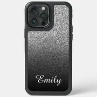 Girly Silver Glitter Black Ombre Personalized iPhone 13 Pro Max Case