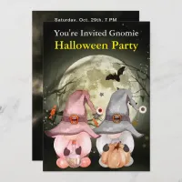 Gnome Witches Full Moon Halloween Party Invitation