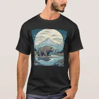 Bear, Mountains, Lake, Full Moon Ai Art T-Shirt