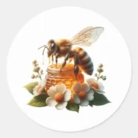 Honeybee, Flowers and Honey Classic Round Sticker