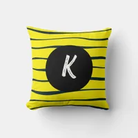 Abstract Black and Yellow Lines Monogram Throw Pillow