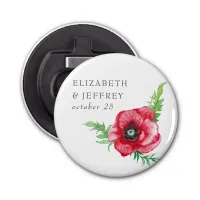 Rustic Elegant Watercolor Script Red Poppy Wedding Bottle Opener