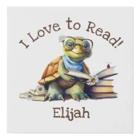 I Love to Read with Cute Baby Turtle Faux Canvas Print