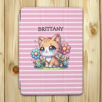 Cute  Orange Kitty Cat in Flowers Personalized iPad Air Cover