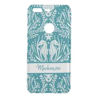 Personalized Seahorses Teal Blue White Damask Uncommon Google Pixel Case