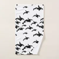 Orca Whale Black and White Ocean Theme Hand Towel