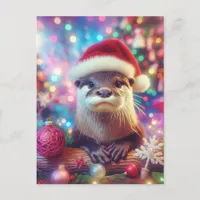 Adorable Festive Christmas Otter Postcard