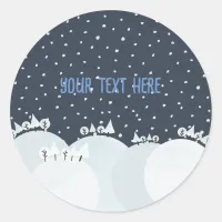 Peaceful winter forest with snow and snowflakes classic round sticker