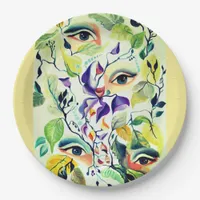 Handpainted Elegant Feminine Eyes Colorful Leaves  Paper Plates