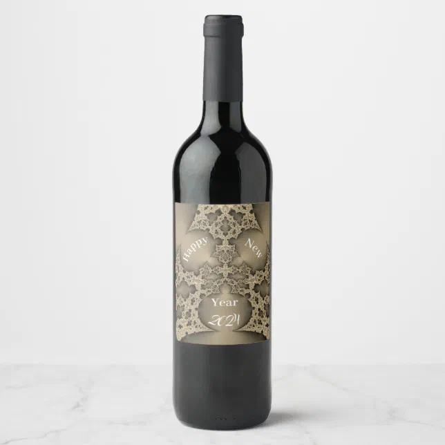 Happy New Year - golden fractal Wine Label